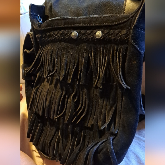 Minnetonka Black Leather Fringed Shoulder Crossbody Bag - Picture 1 of 5